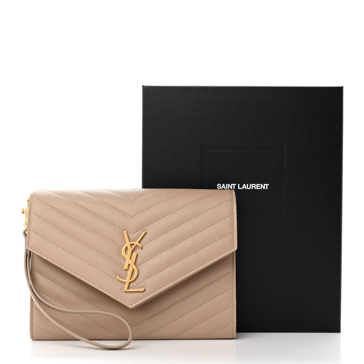 Grain De Poudre Matelasse Chevron Monogram Envelope Clutch Dark Beige