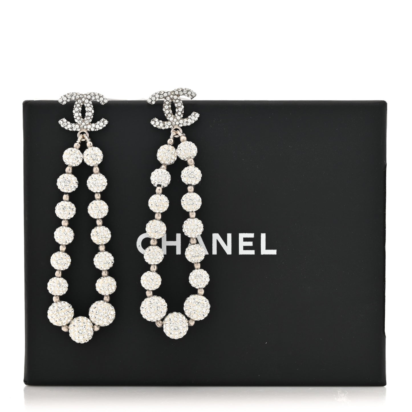 Crystal CC Ball Drop Earrings Silver