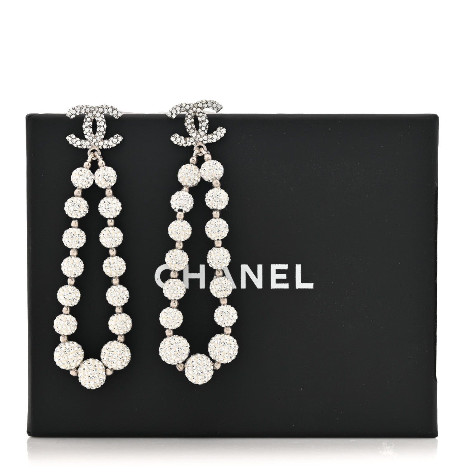 Chanel Crystal CC Ball Drop Earrings Silver 5 of 5