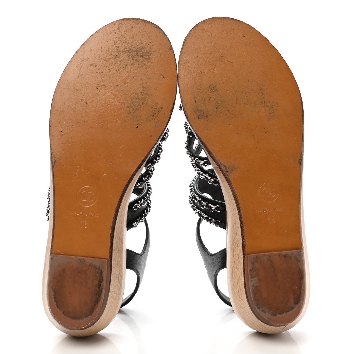 Lambskin Chain Wedge Sandals 38 Black