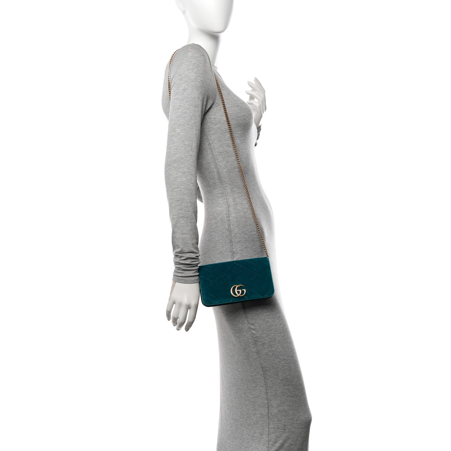 Gucci Velvet Matelasse GG Marmont Mini Bag Pavone Cyan 2 of 9
