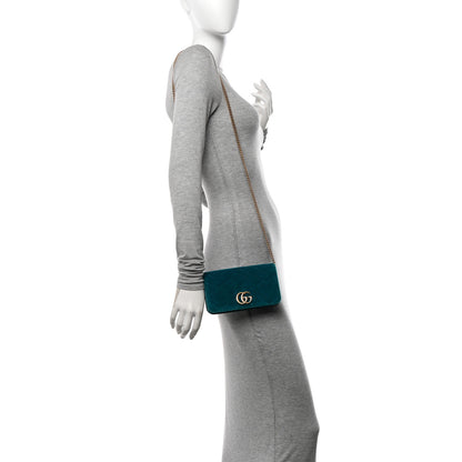 Gucci Velvet Matelasse GG Marmont Mini Bag Pavone Cyan 2 of 9