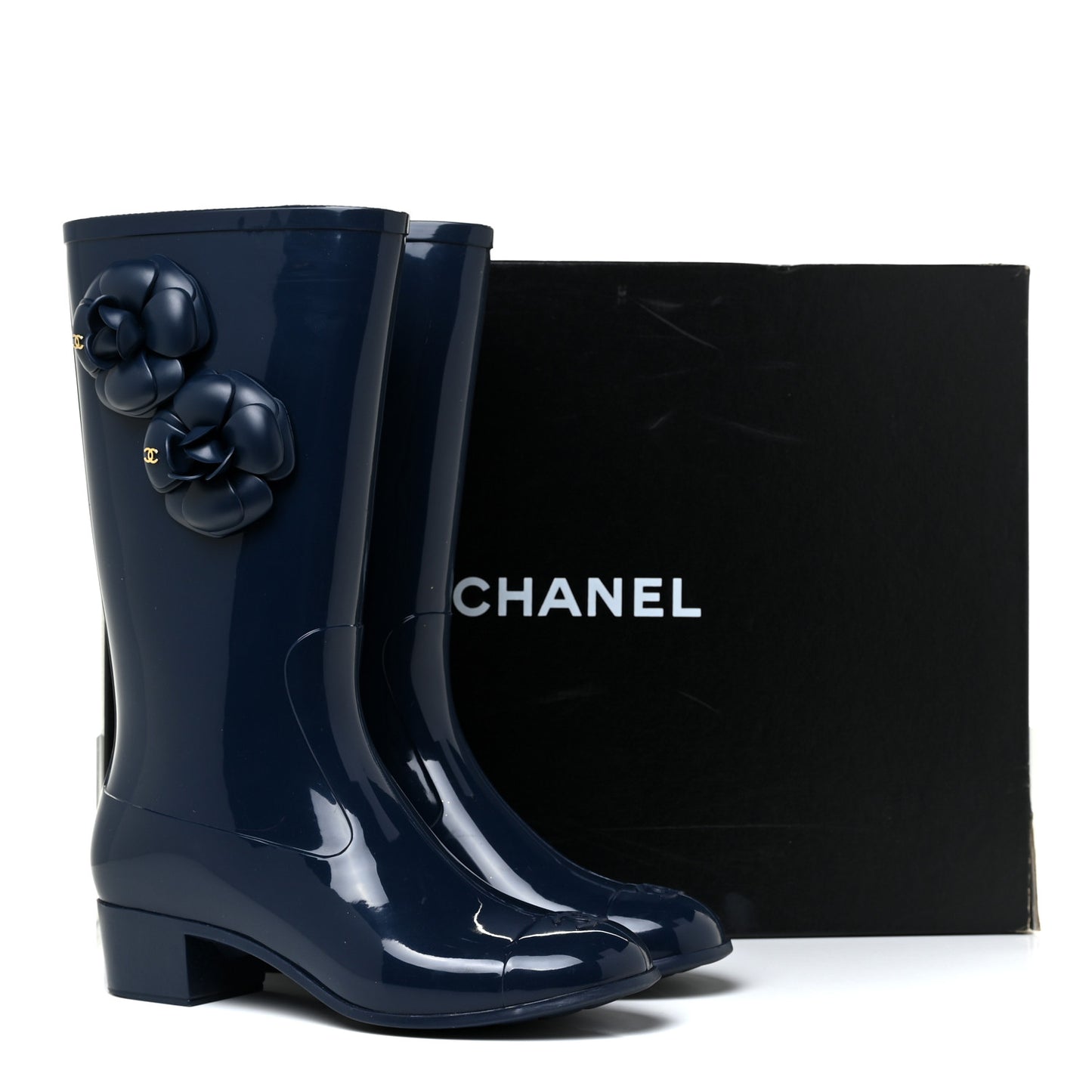 Rubber Camellia Rain Boots 39 Dark Blue