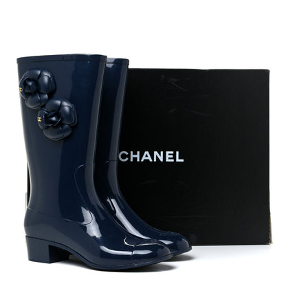 Chanel Rubber Camellia Rain Boots 39 Dark Blue 12 of 12