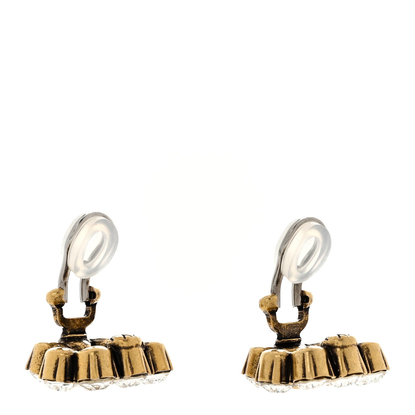 Metal Crystal Double G Clip On Earrings Aged Gold