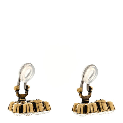 Gucci Metal Crystal Double G Clip On Earrings Aged Gold 5 of 6