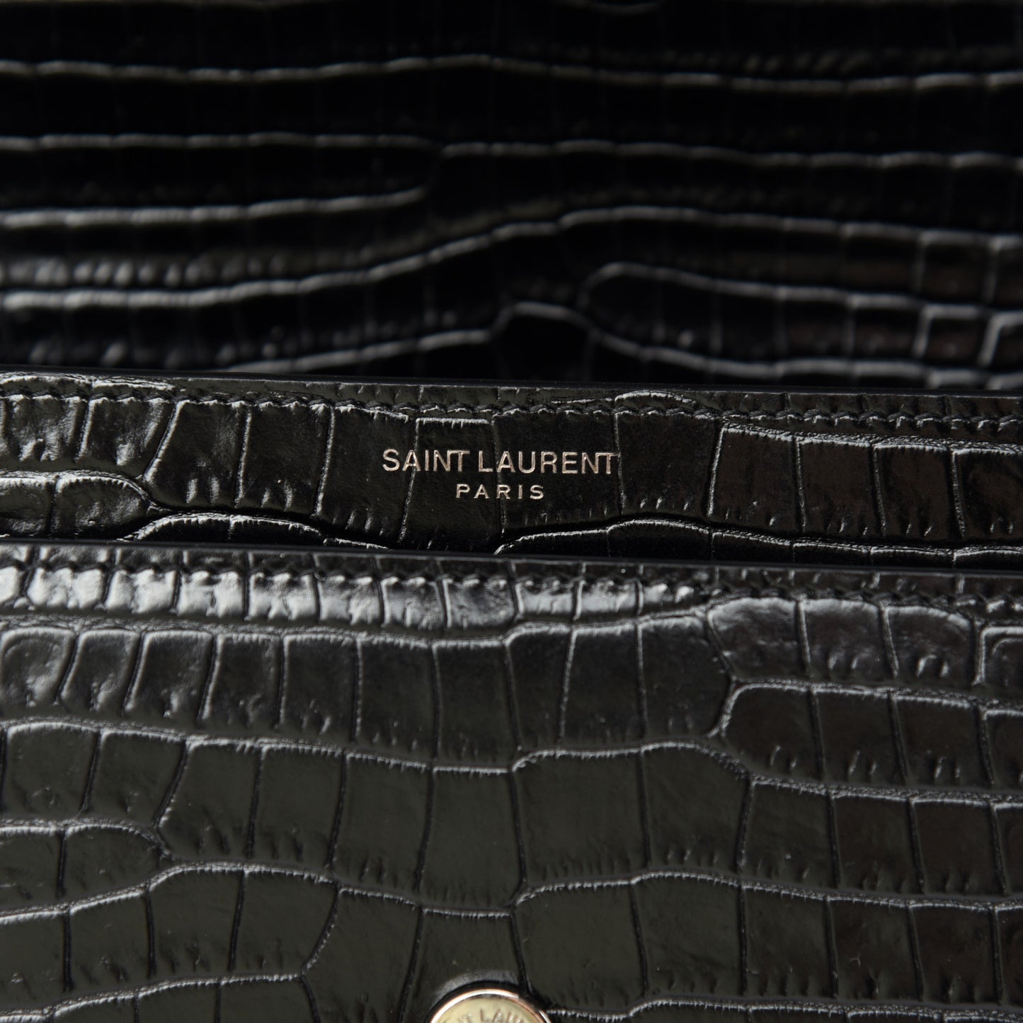 Calfskin Crocodile Embossed Medium Monochrome Monogram Sunset Black