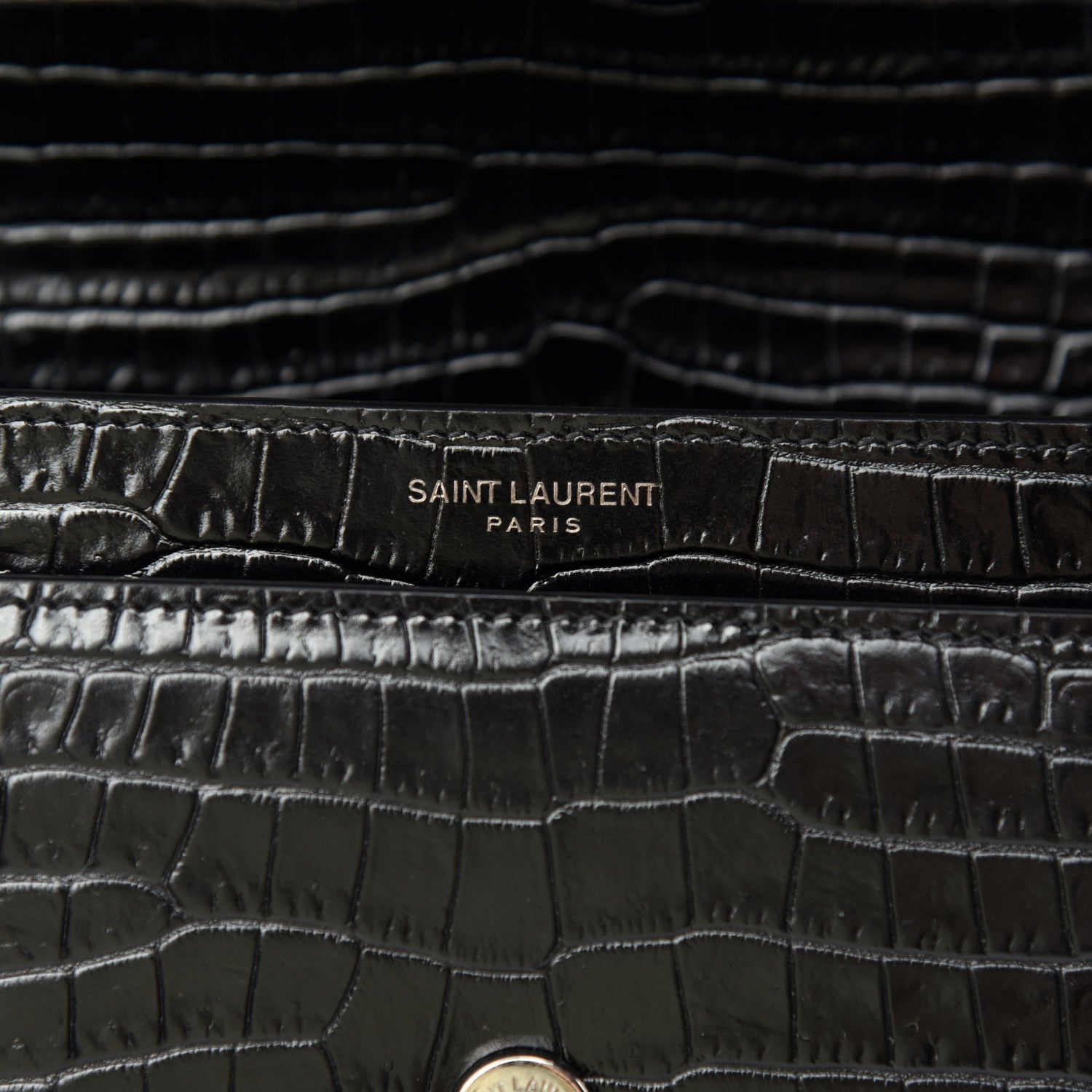 Saint Laurent Calfskin Crocodile Embossed Medium Monochrome Monogram Sunset Black 7 of 10