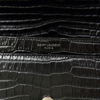 Saint Laurent Calfskin Crocodile Embossed Medium Monochrome Monogram Sunset Black 7 of 10