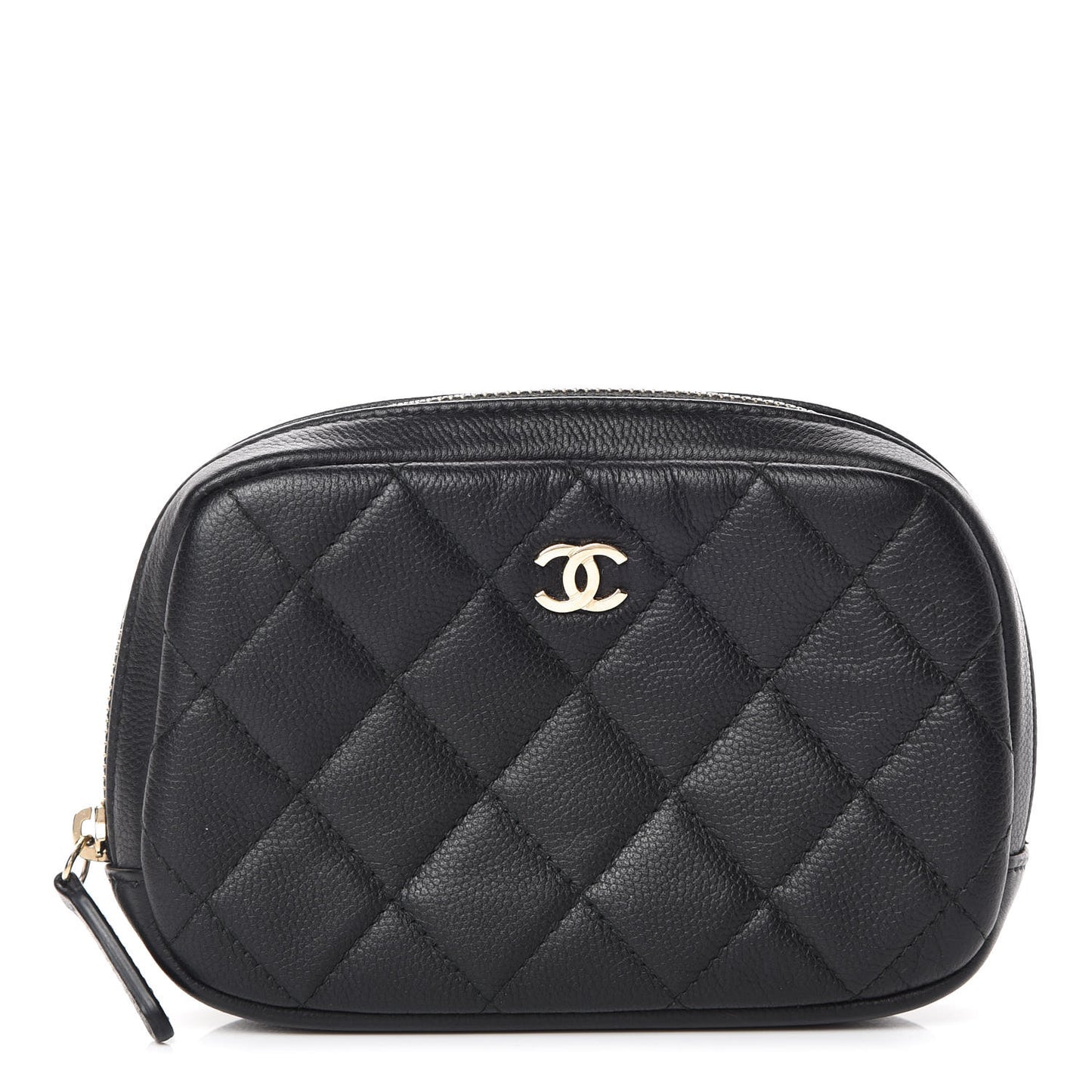 Caviar Quilted Small Curvy Pouch Cosmetic Case Black