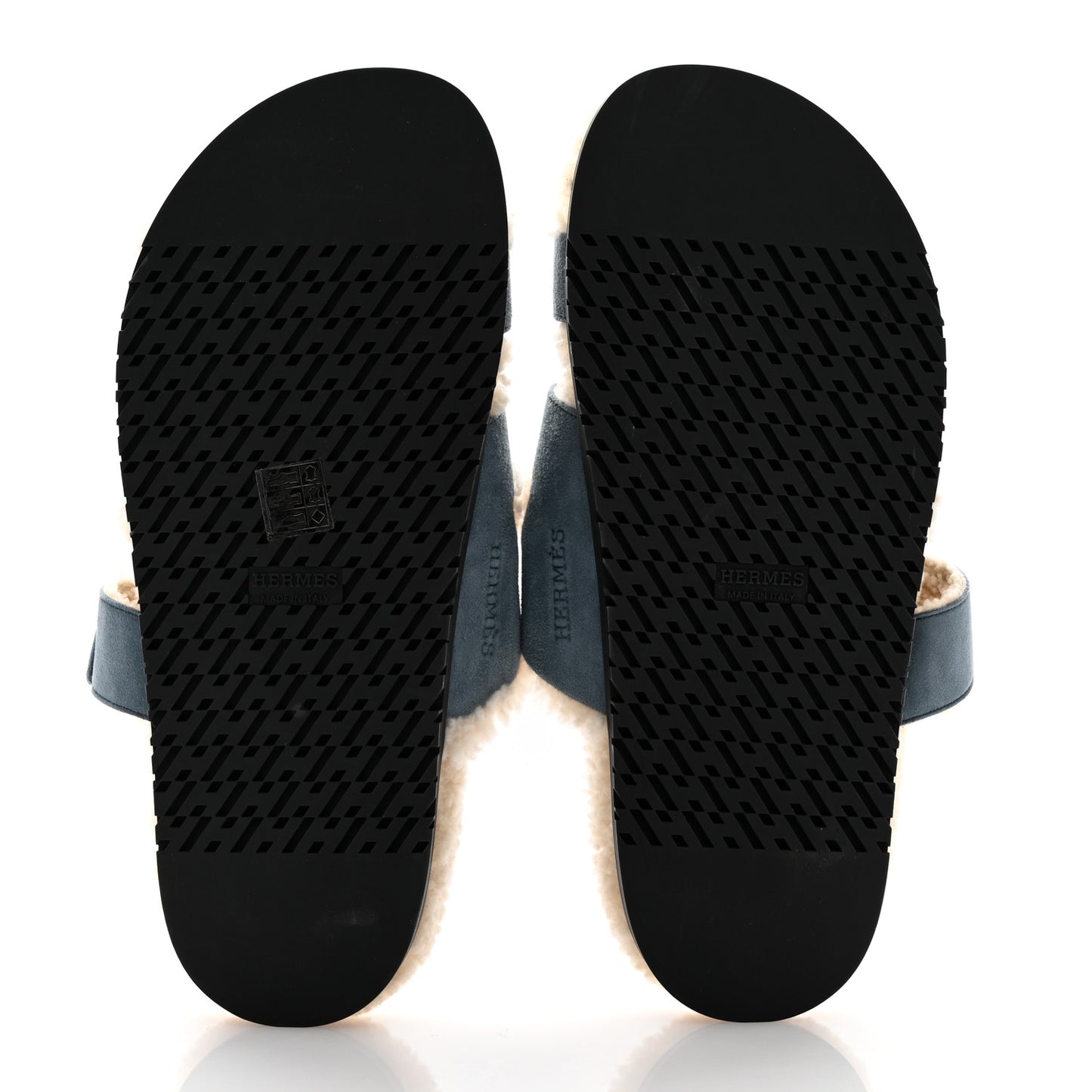 Suede Goatskin Woolskin Womens Chypre Sandals 40 Bleu Pinede Ecru