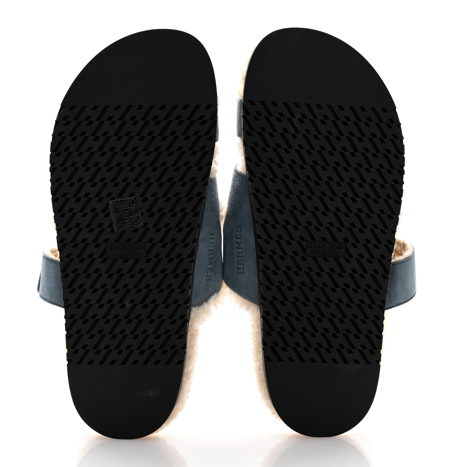 Hermes Suede Goatskin Woolskin Womens Chypre Sandals 40 Bleu Pinede Ecru 6 of 8