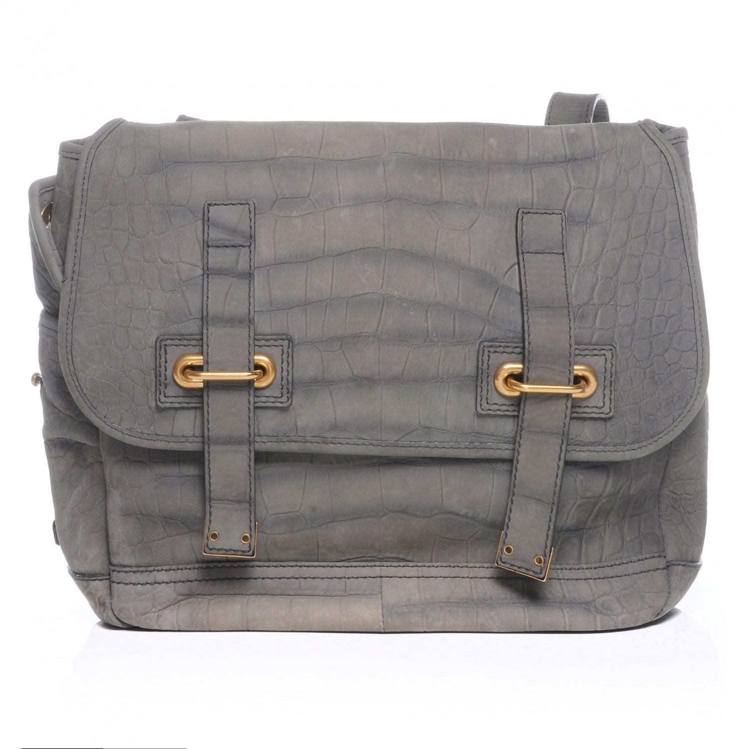 Saint Laurent Crocodile Embossed Nubuck Besace Shoulder Bag Grey 1 of 7