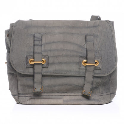 Saint Laurent Crocodile Embossed Nubuck Besace Shoulder Bag Grey 1 of 7