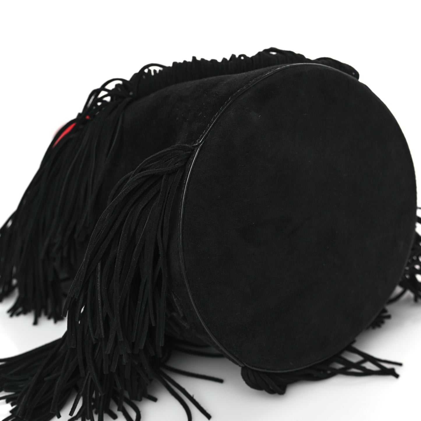 Suede Calfskin Fringe Marie Jane Bucket Black