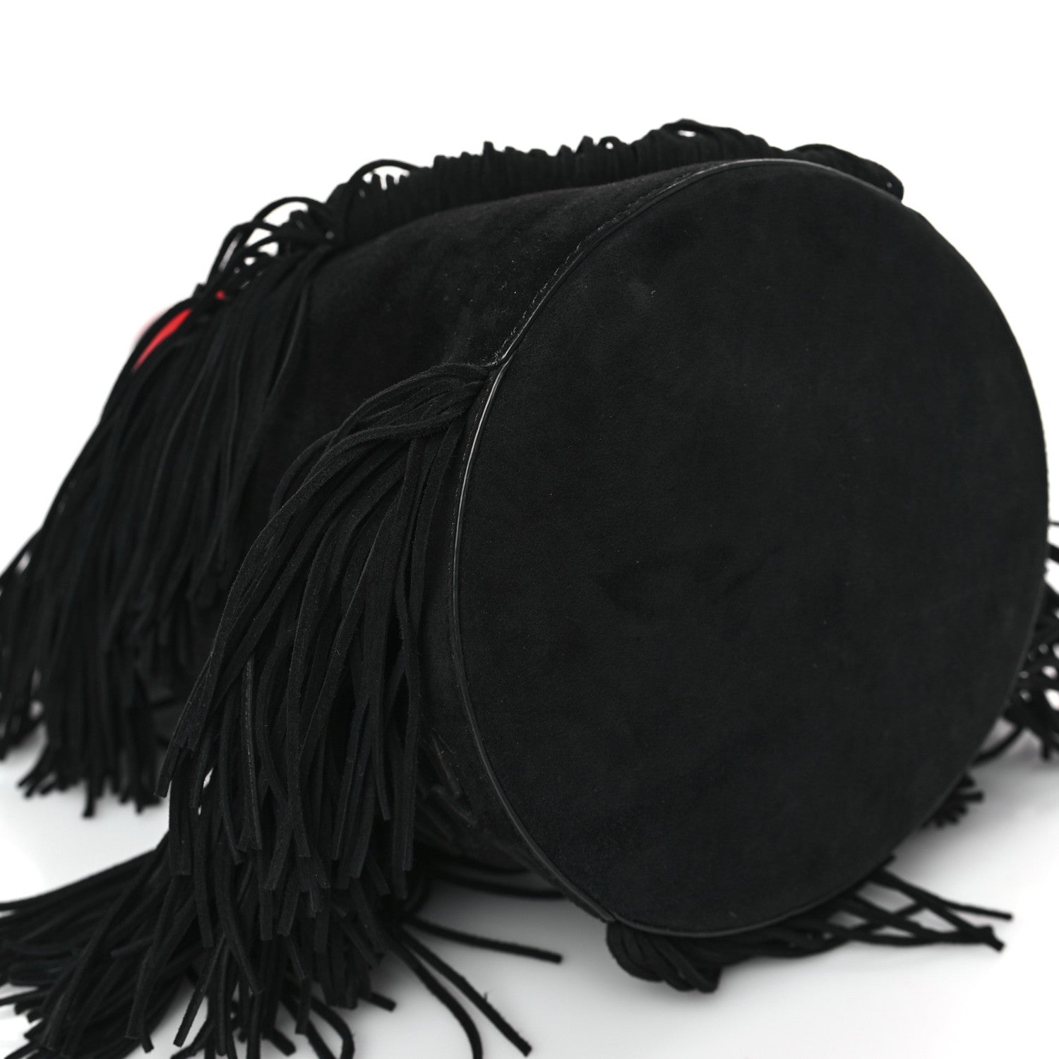 Christian Louboutin Suede Calfskin Fringe Marie Jane Bucket Black 8 of 8