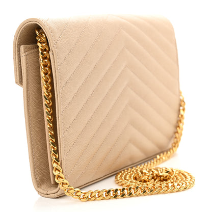 Saint Laurent Grain De Poudre Matelasse Chevron Monogram Chain Wallet Nude Powder 3 of 10