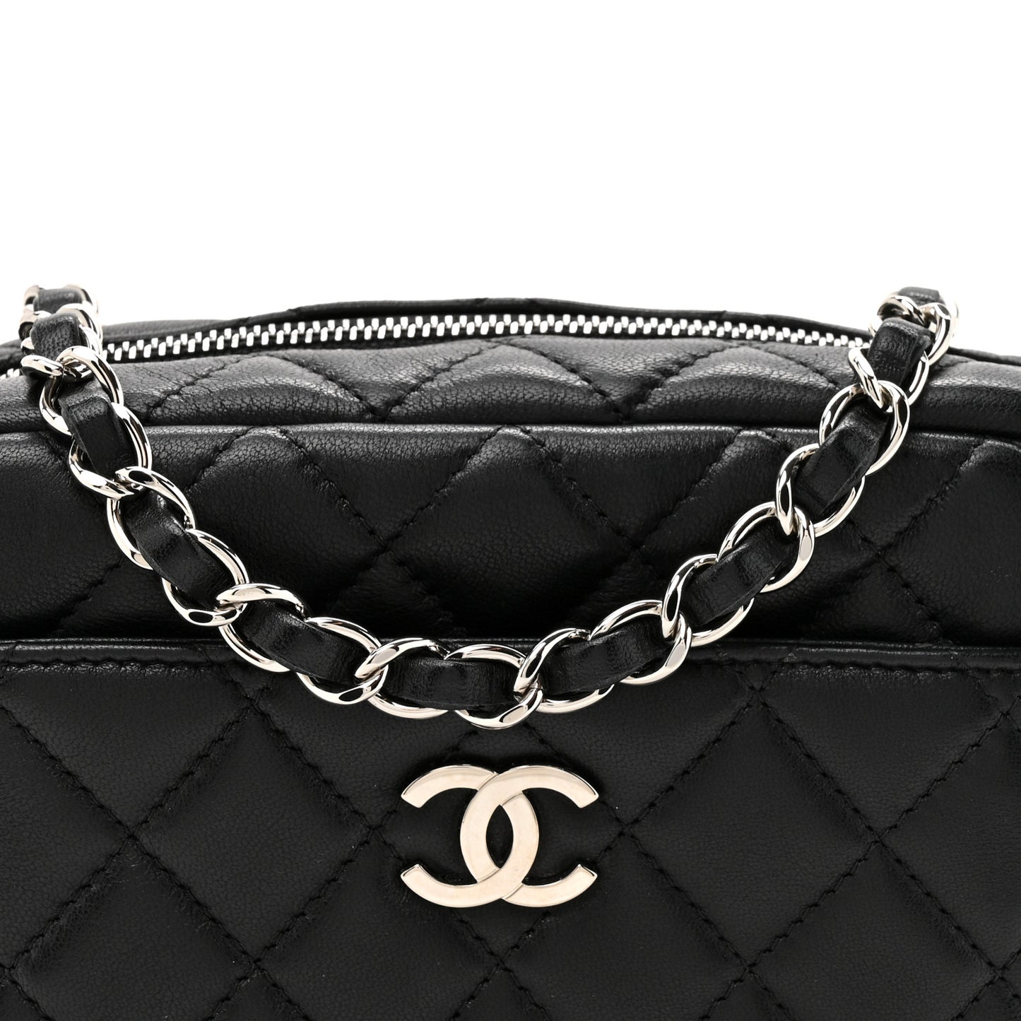 Lambskin Quilted Small Camera Case Black