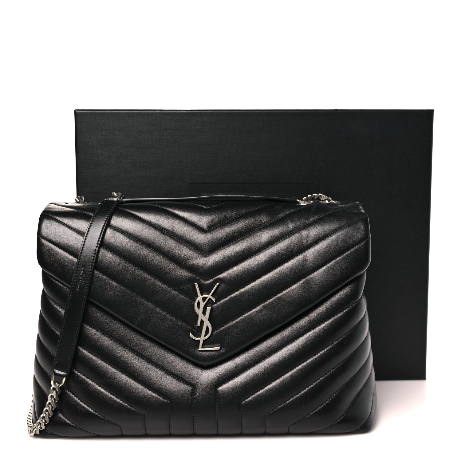 Saint Laurent Calfskin Y Quilted Monogram Large Loulou Chain Satchel Black 11 of 11