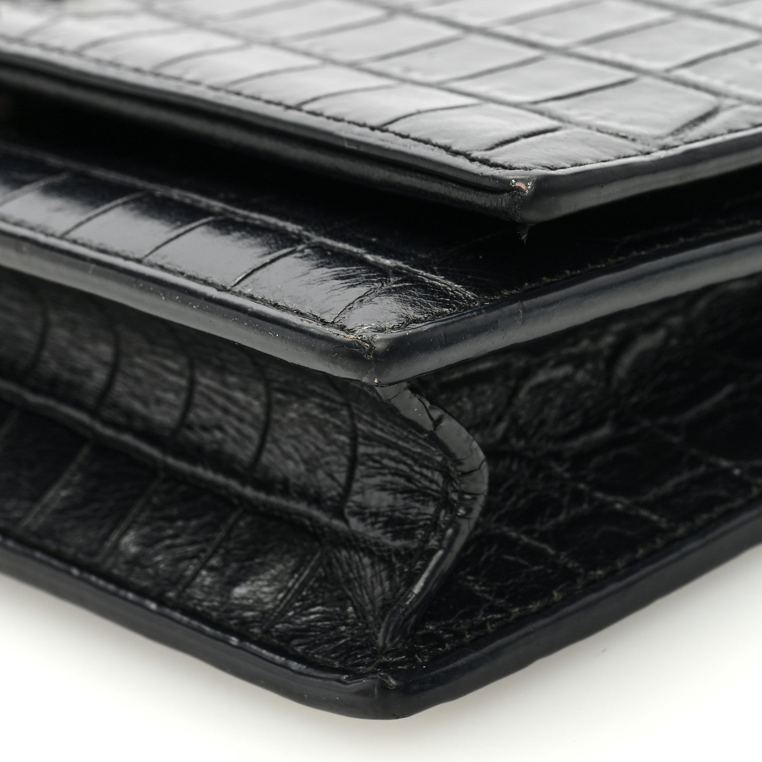 Saint Laurent Calfskin Crocodile Embossed Kate Monogram Tassel Chain Wallet Black 9 of 10