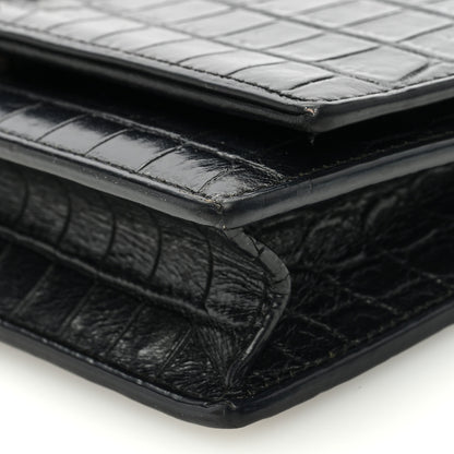 Saint Laurent Calfskin Crocodile Embossed Kate Monogram Tassel Chain Wallet Black 9 of 10