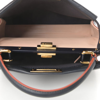 Fendi Vitello Seta Burro Medium Peekaboo Iconic Satchel Blue Notte Plaster 6 of 15