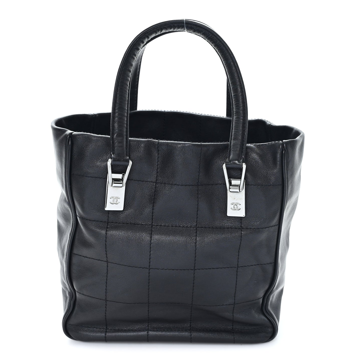 Lambskin Square Stitched Tote Black