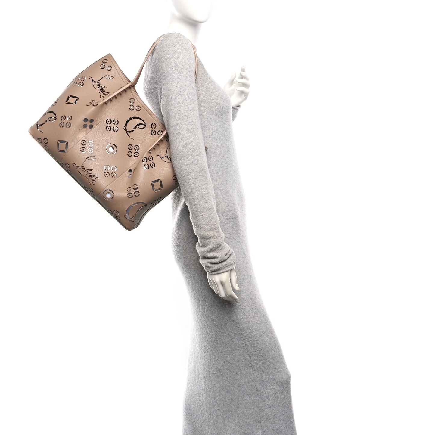 Calfskin Perforated Loubinthesky Large Cabarock Spikes Tote Roca