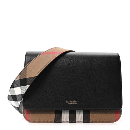 Burberry Derby Calfskin House Check Mackford Crossbody Bag Black 1 of 10