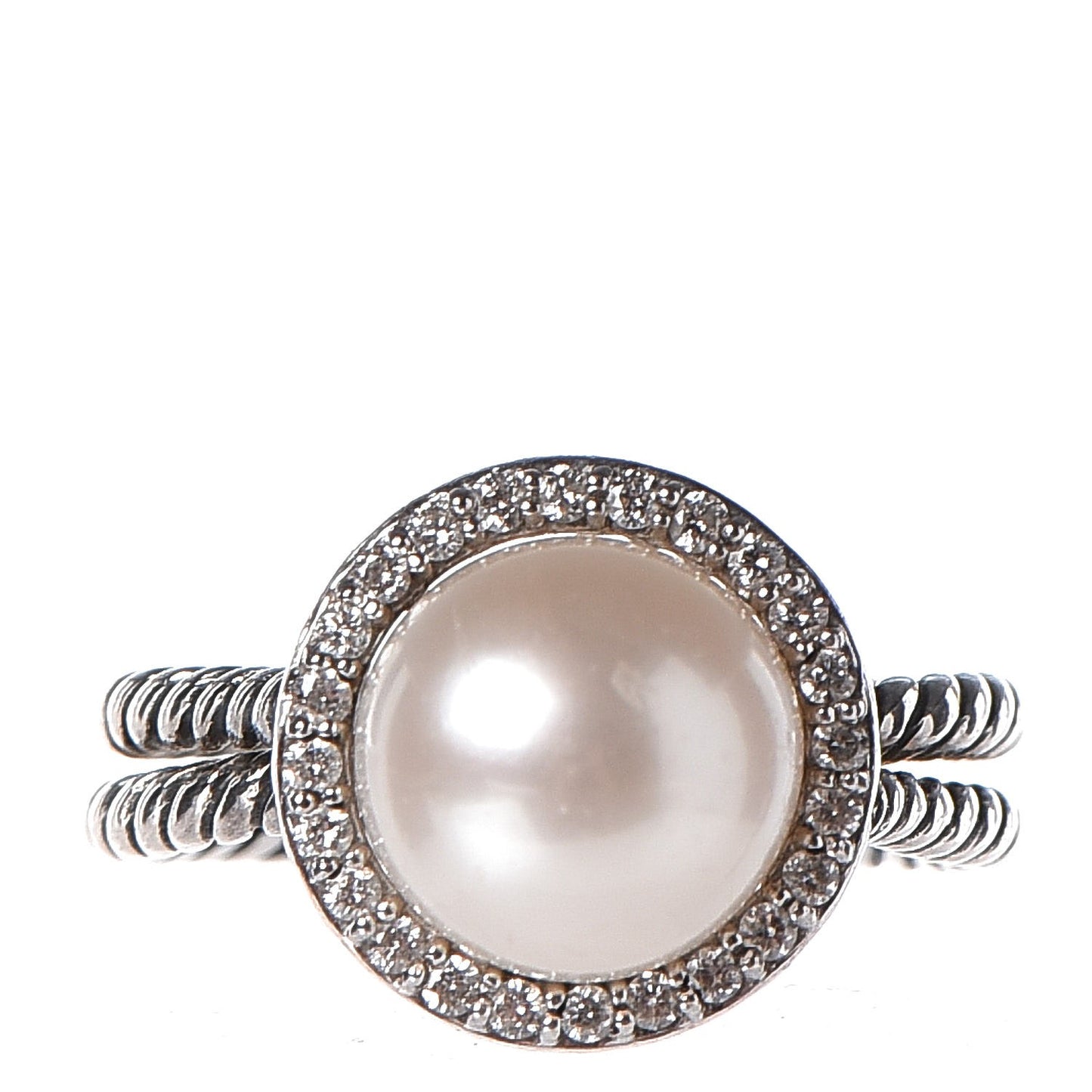 Sterling Silver Pave Diamond Pearl Cable Ring 55.7 7.5