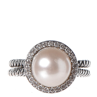 David Yurman Sterling Silver Pave Diamond Pearl Cable Ring 55.7 7.5 1 of 5