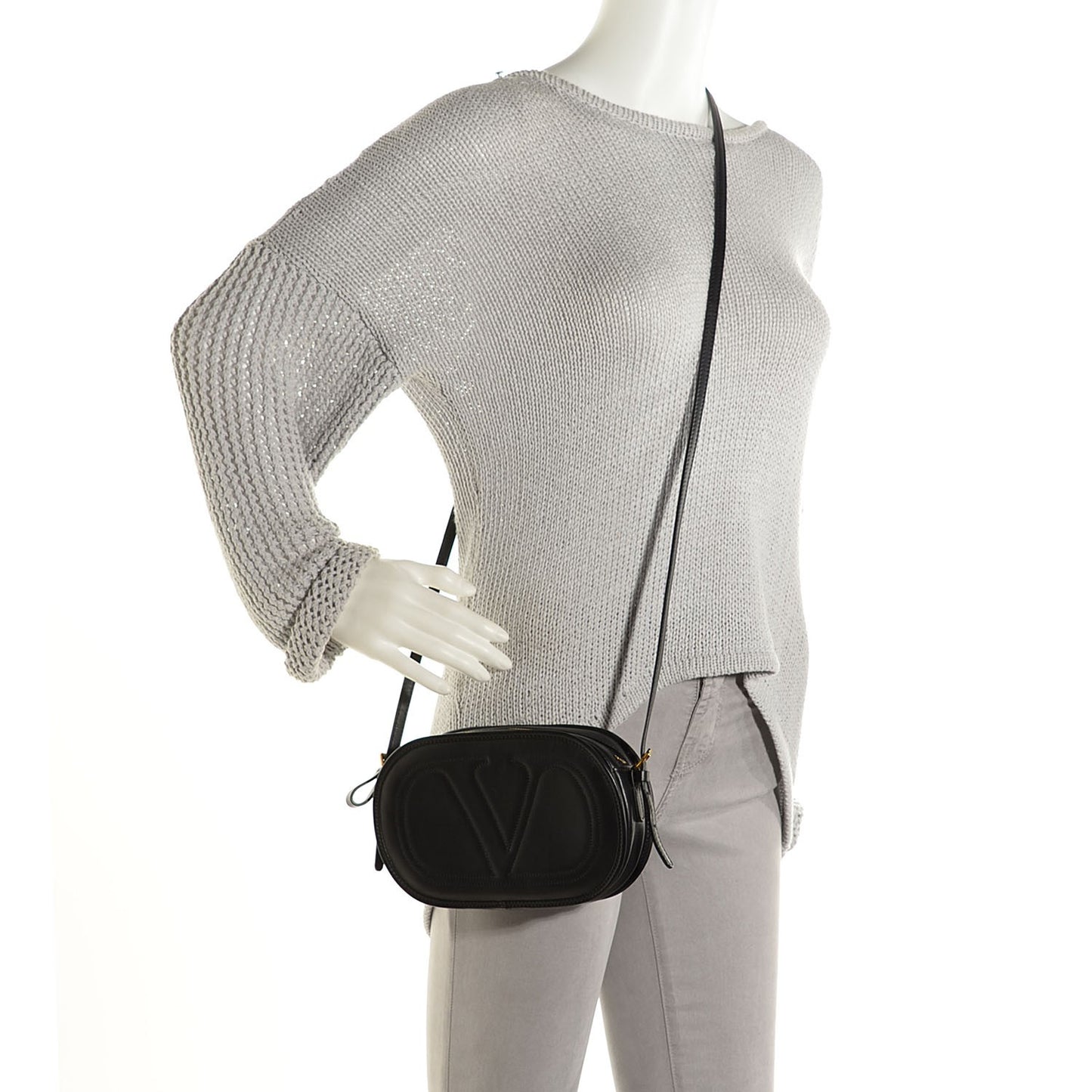 Calfskin Small Logo Go Crossbody Bag Black