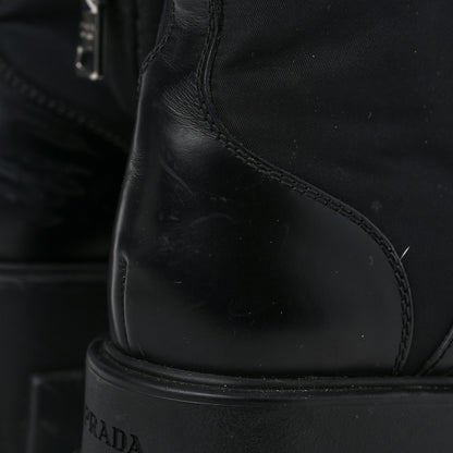 Prada Spazzolato Rois Nylon Metal Triangle Logo Monolith Pouch Pocket 55mm Boots 38.5 Black 14 of 16