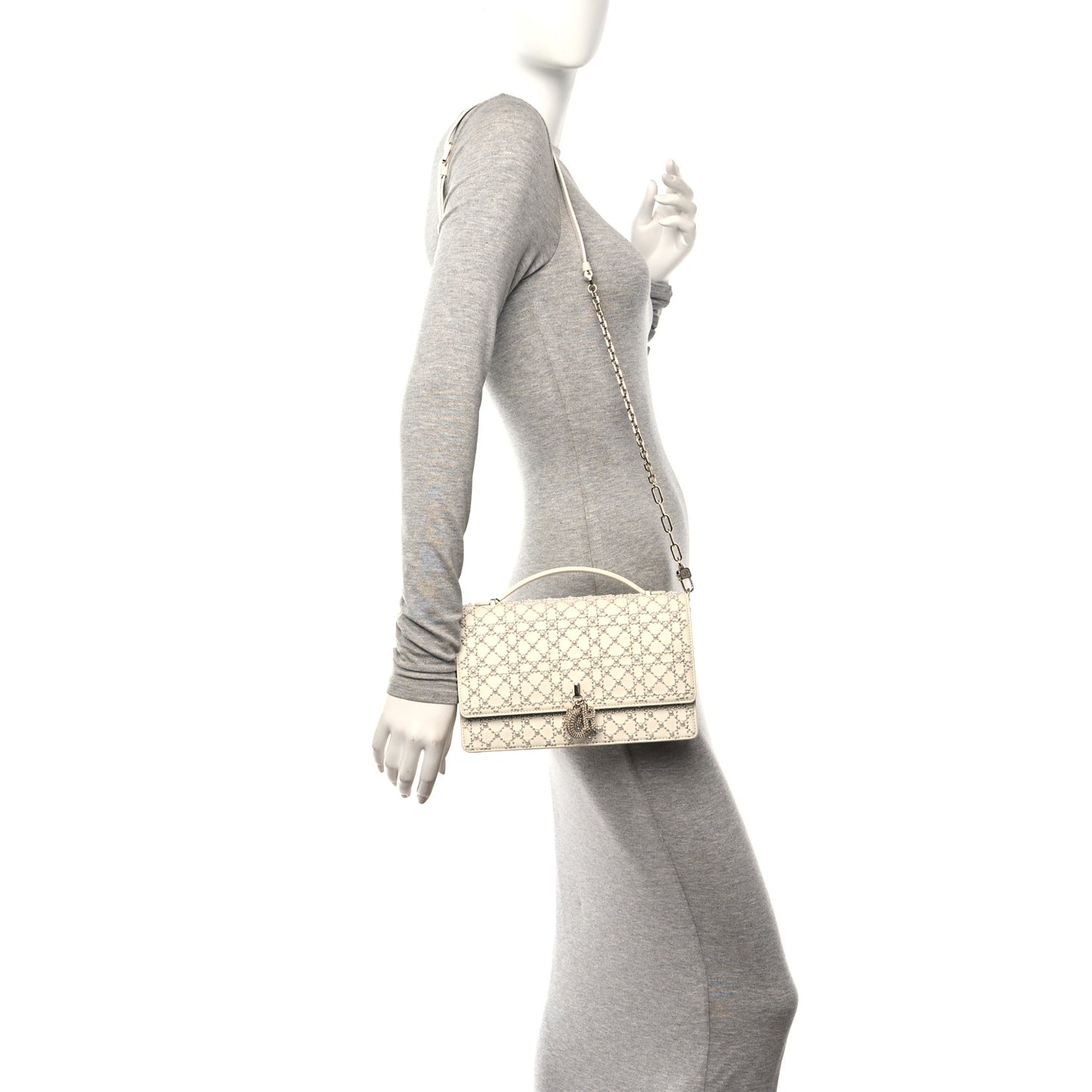 Calfskin Pearl Cannage My Dior Top Handle Clutch Latte