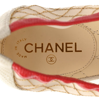 Chanel Lambskin Mesh Quilted CC Cap Toe Ballerina Flats 39.5 White Gold Red 7 of 7