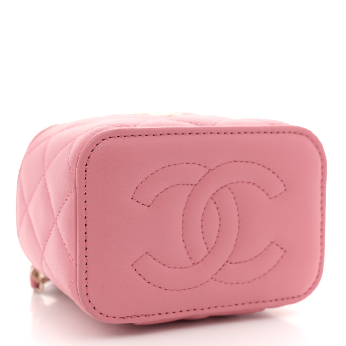 Lambskin Quilted Top Handle Mini Vanity Case With Chain Pink