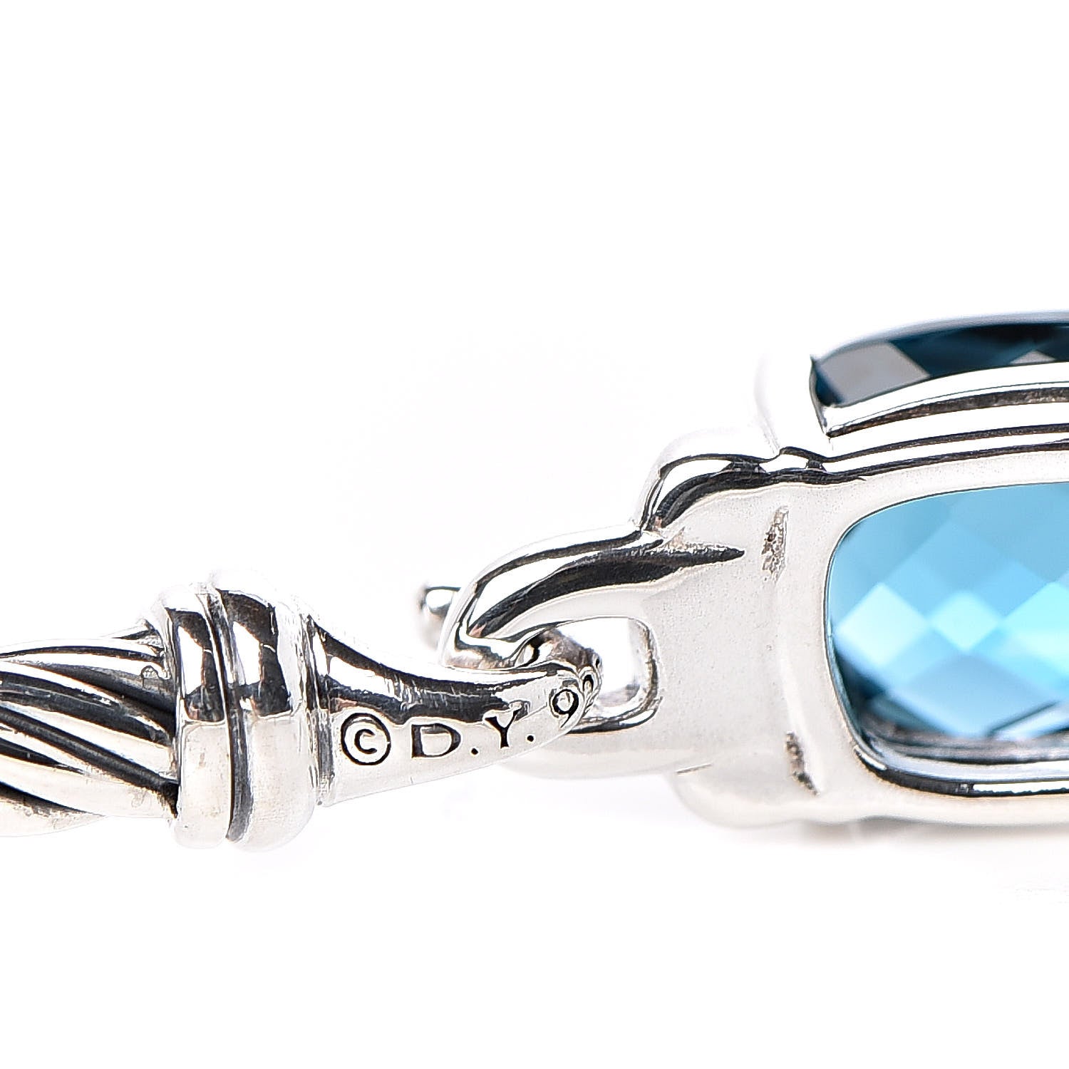 David Yurman Sterling Silver Diamond Hampton Blue Topaz 3mm Petite Wheaton Bracelet 4 of 5