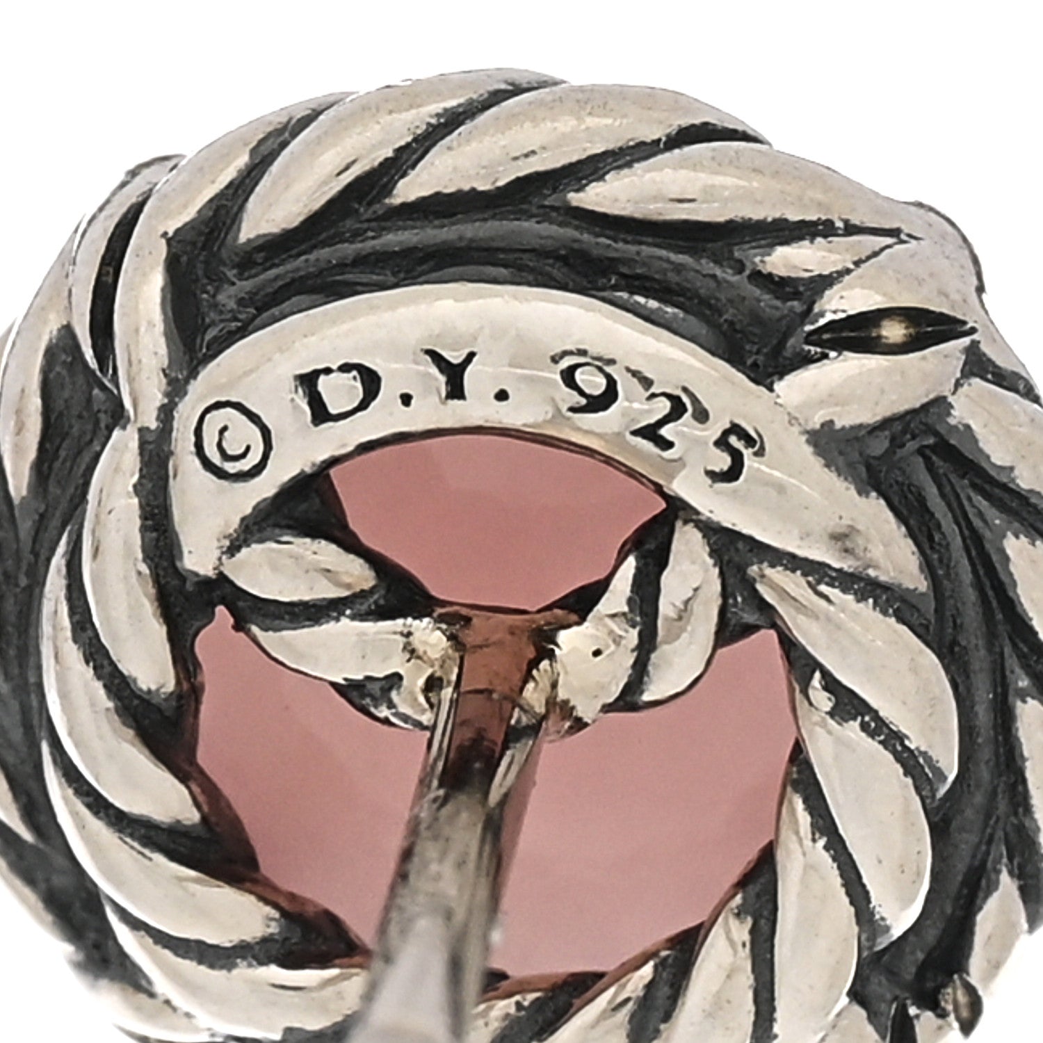 David Yurman Sterling Silver Rose Quartz 8mm Chatelaine Earrings 4 of 4