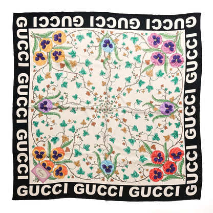 Gucci Silk Twill Voile Square Scarf Ivory Black 1 of 3