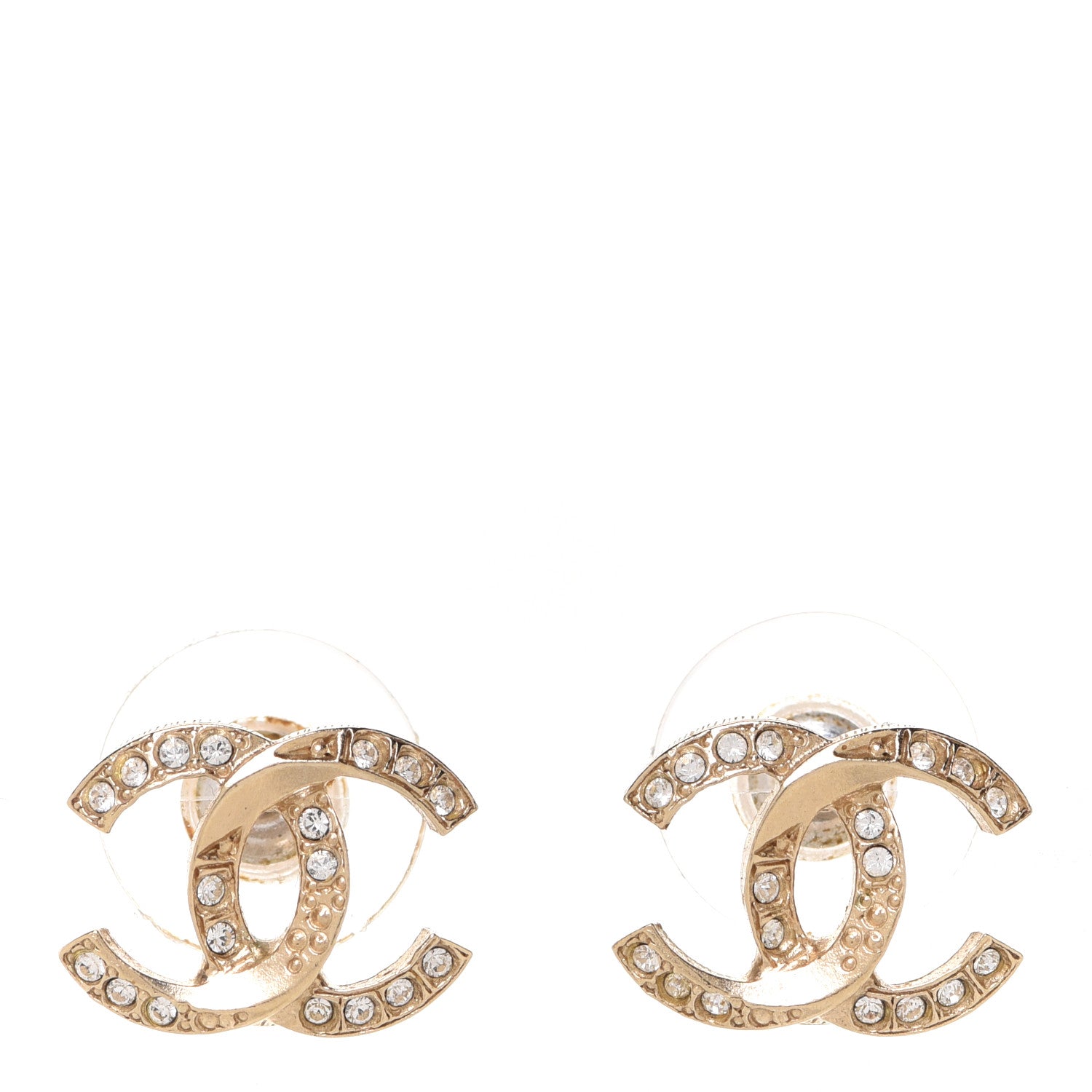 Chanel Crystal Textured CC Earrings Gold 1 of 5