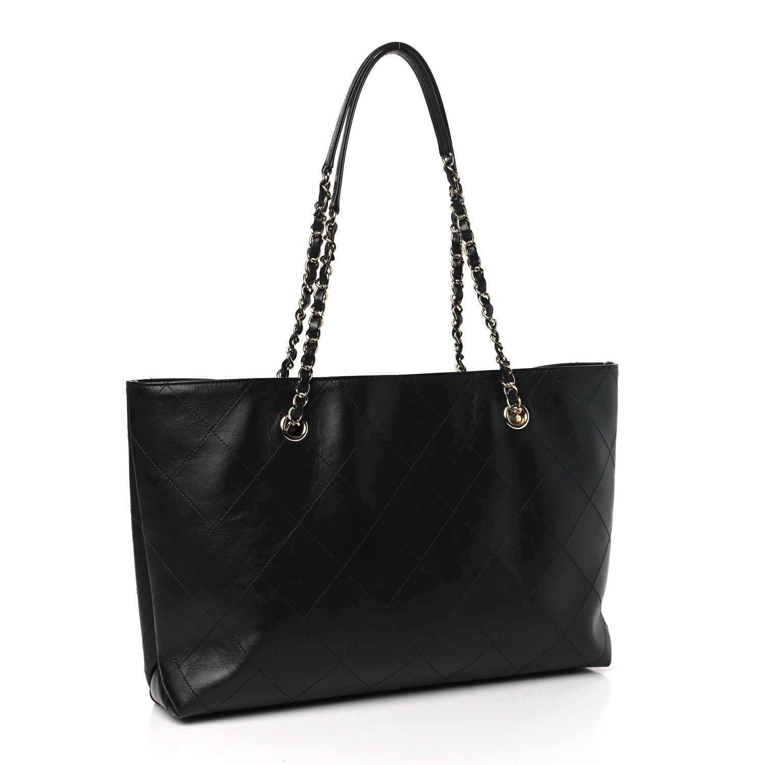Chanel Glazed Calfskin Stitched Shopping Tote Black 3 of 10