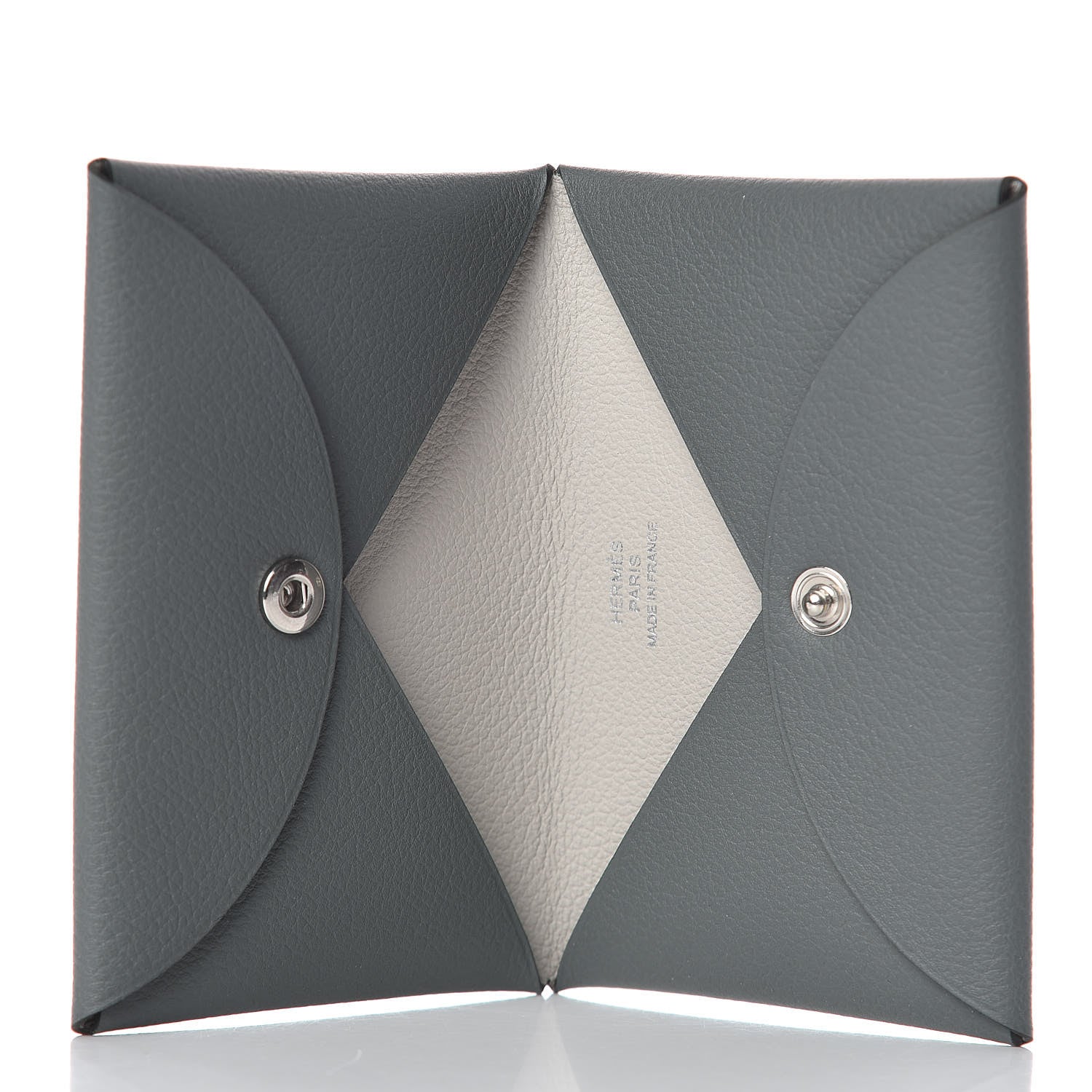 Hermes Evercolor Calvi Verso Card Case Vert Amande Gris Perle 5 of 8