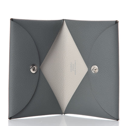 Hermes Evercolor Calvi Verso Card Case Vert Amande Gris Perle 5 of 8