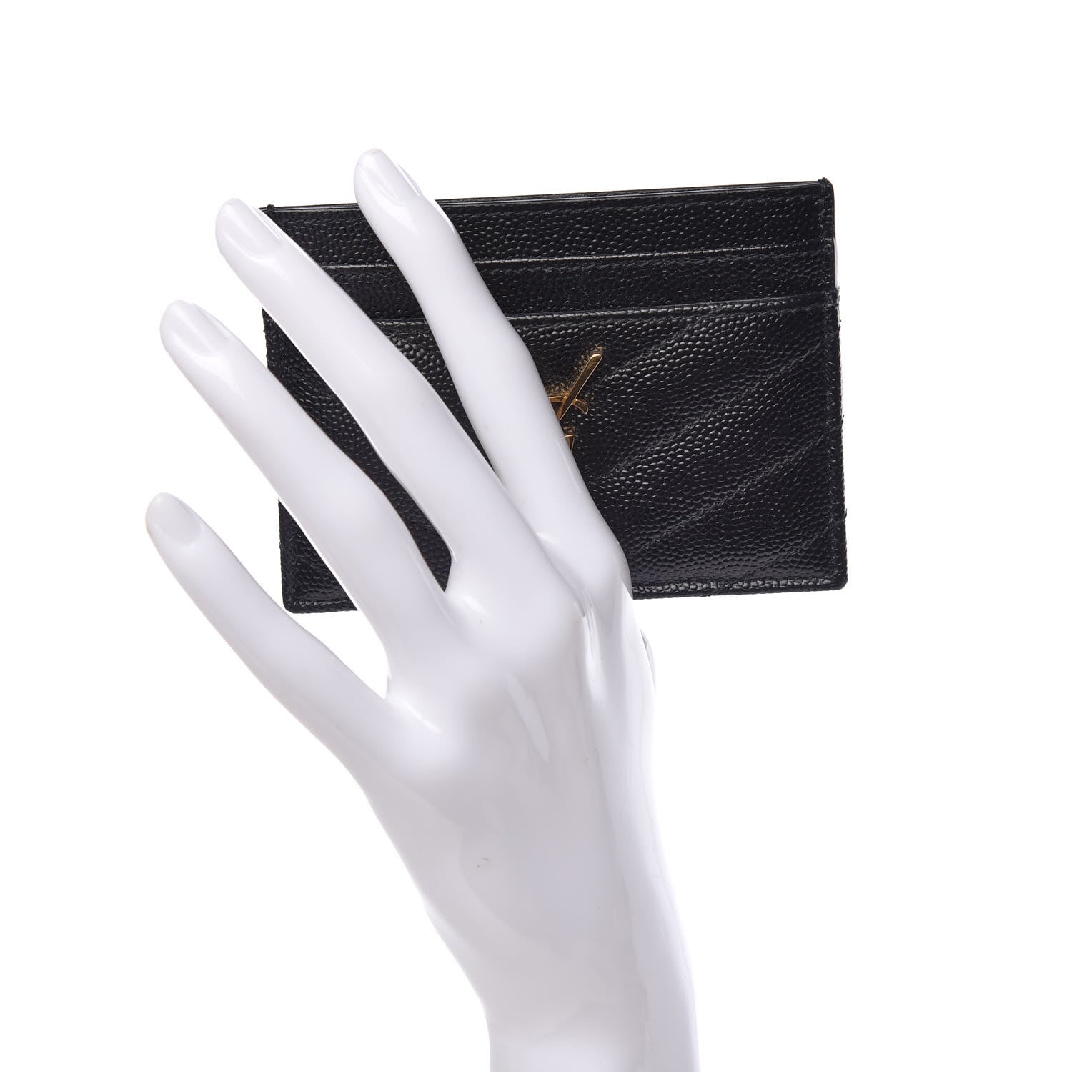 Saint Laurent Grain De Poudre Matelasse Chevron Monogram Credit Card Case Black 2 of 7