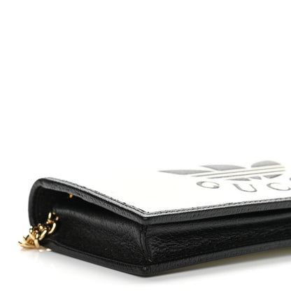 Gucci X ADIDAS Textured Dollar Calfskin Trefoil Embossed Wallet On Chain Off White Black 9 of 10