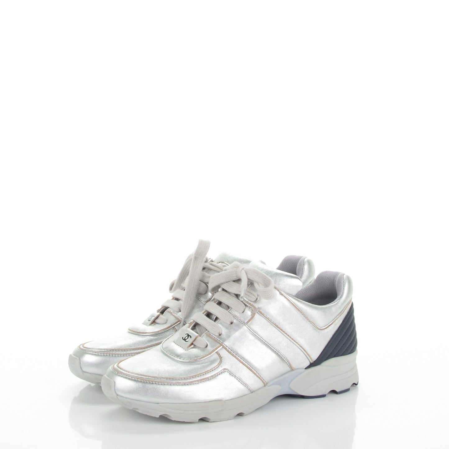 Metallic Lambskin CC Sneakers 38 Silver
