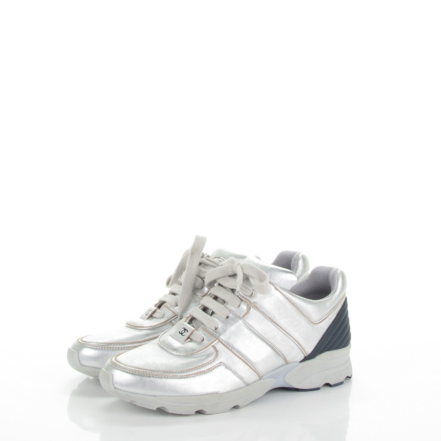 Chanel Metallic Lambskin CC Sneakers 38 Silver 3 of 7