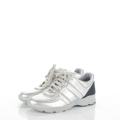 Chanel Metallic Lambskin CC Sneakers 38 Silver 3 of 7