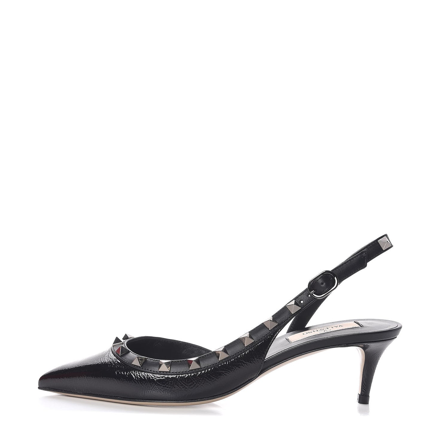 Wrinkled Patent Rockstud Half D'Orsay Slingback 50mm Pumps 37 Black