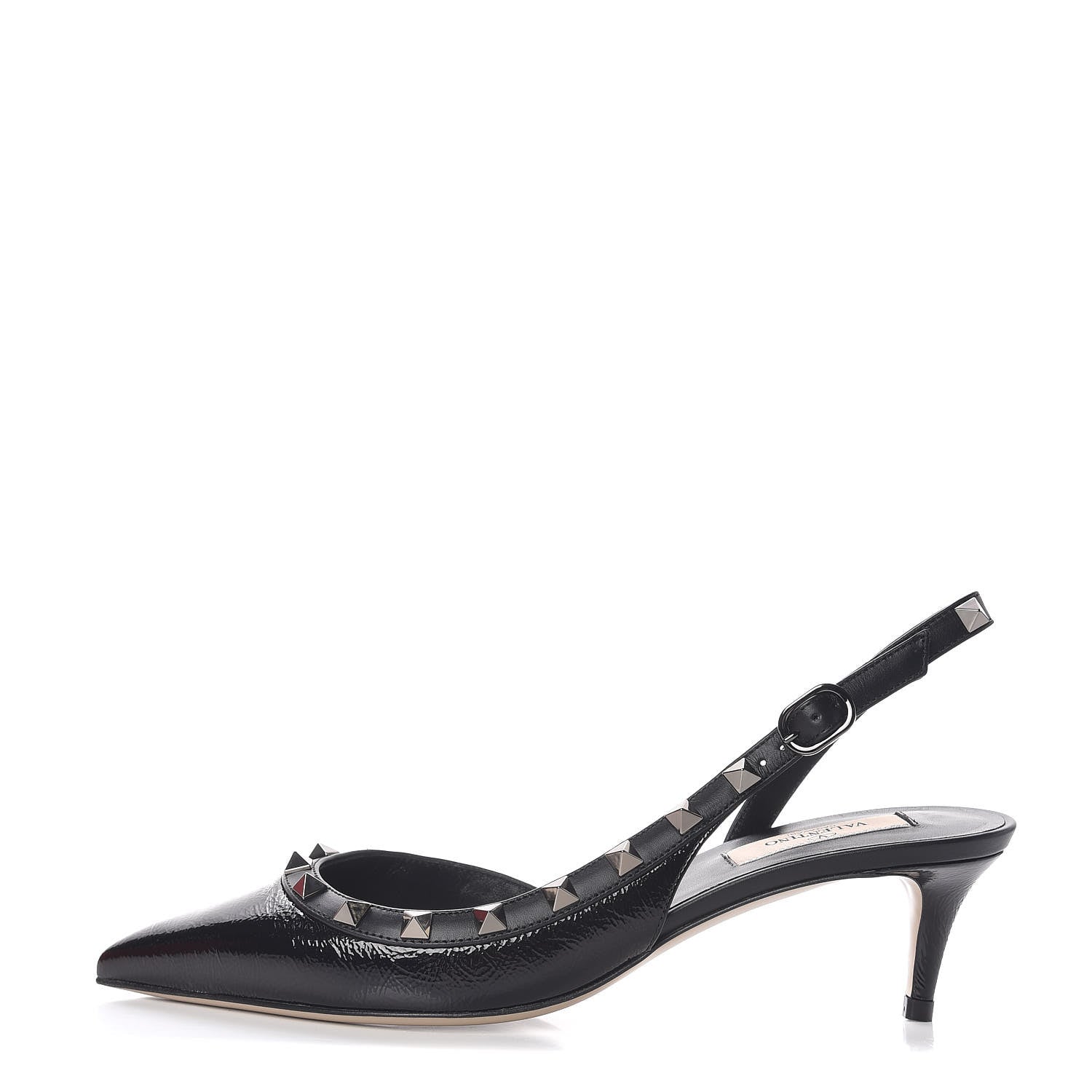 Valentino Garavani Wrinkled Patent Rockstud Half D'Orsay Slingback 50mm Pumps 37 Black 1 of 9